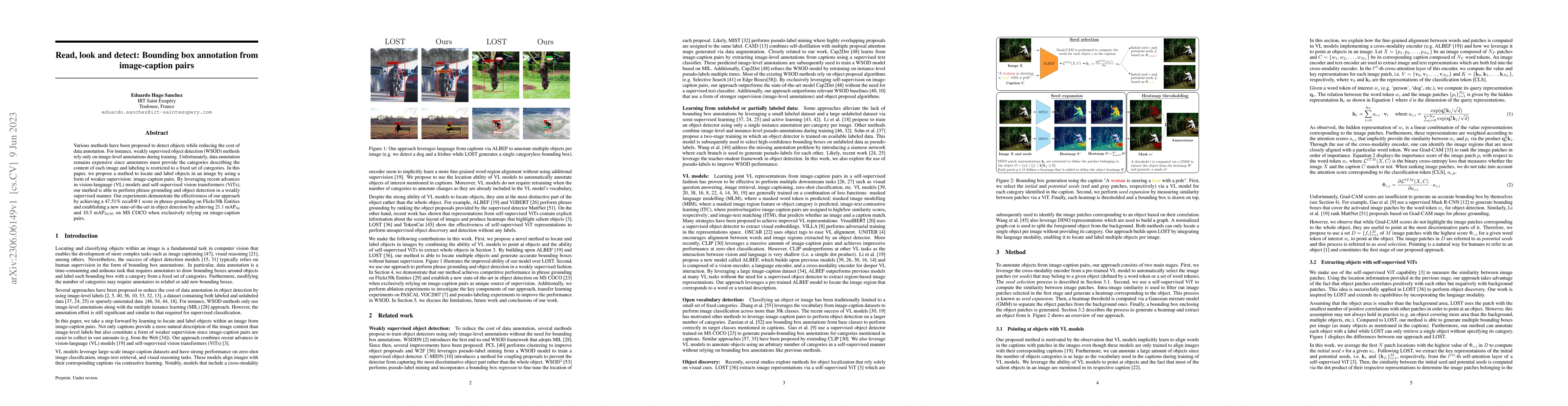 Thumbnail for Read, look and detect: Bounding box annotation from image-caption pairs