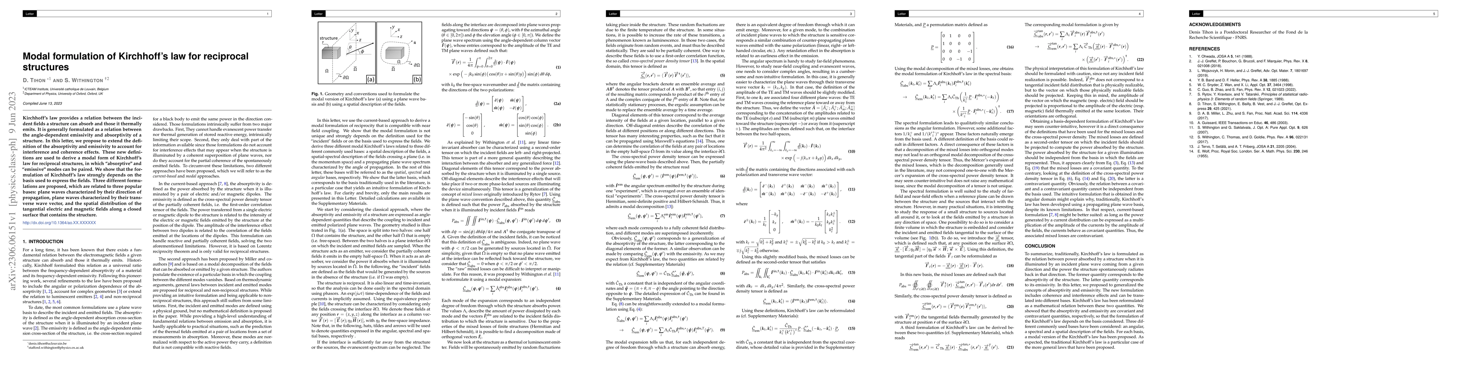 Thumbnail for Modal formulation of Kirchhoff's law for reciprocal structures
