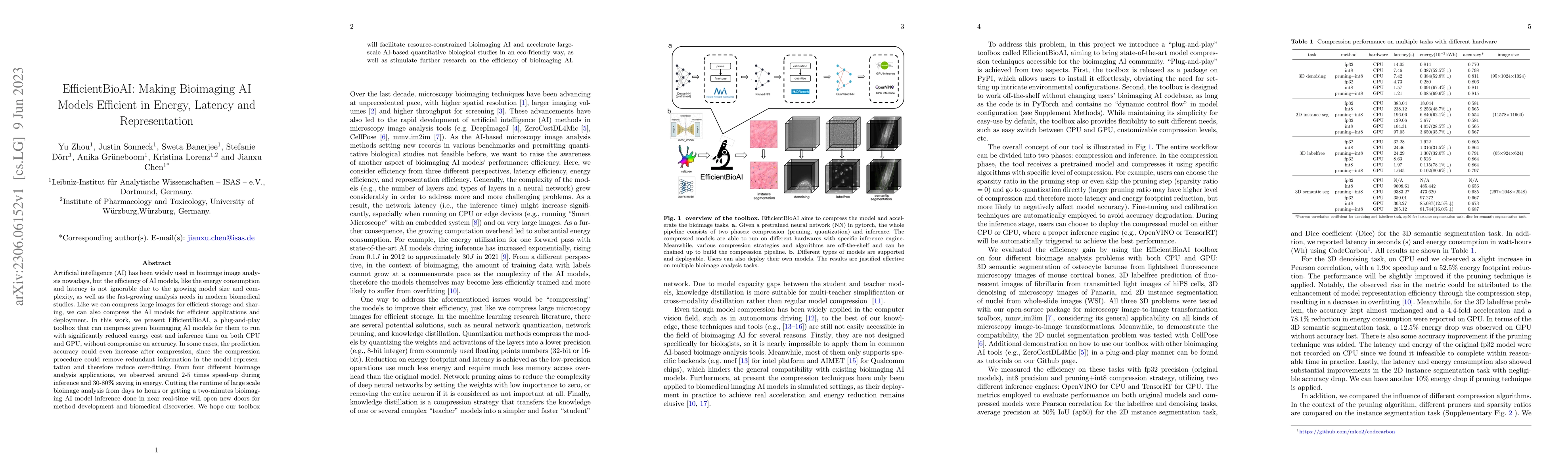 Thumbnail for EfficientBioAI: Making Bioimaging AI Models Efficient in Energy, Latency
  and Representation