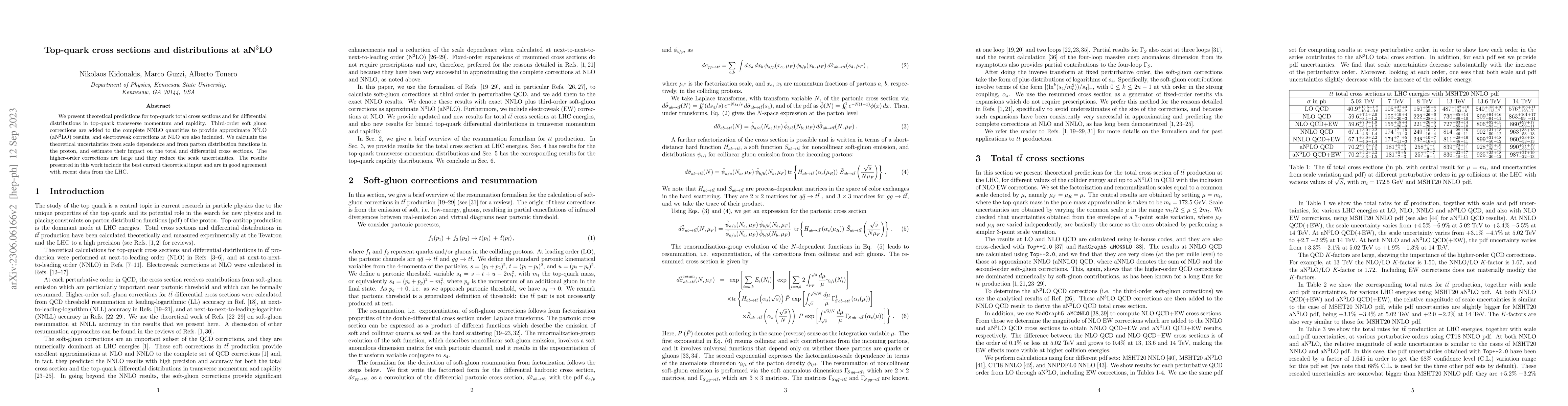 Thumbnail for Top-quark cross sections and distributions at aN$^3$LO