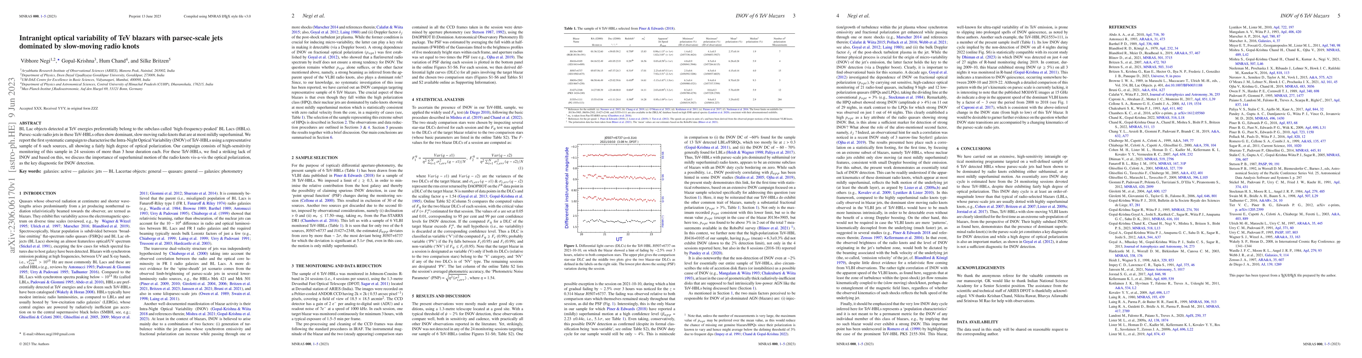 Thumbnail for Intranight optical variability of TeV blazars with parsec-scale jets
  dominated by slow-moving radio knots