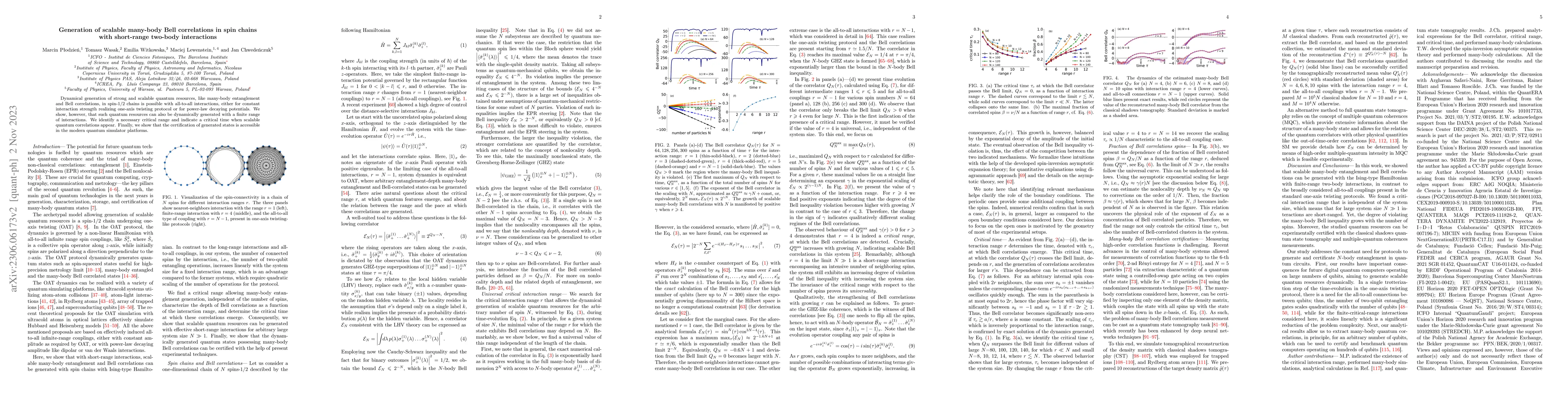 Thumbnail for Generation of scalable many-body Bell correlations in spin chains with
  short-range two-body interactions