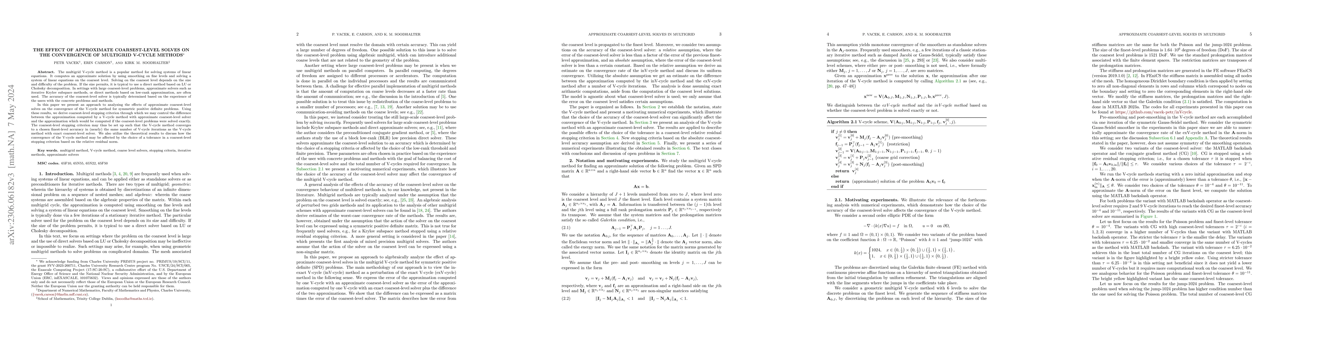Thumbnail for The effect of approximate coarsest-level solves on the convergence of
  multigrid V-cycle methods