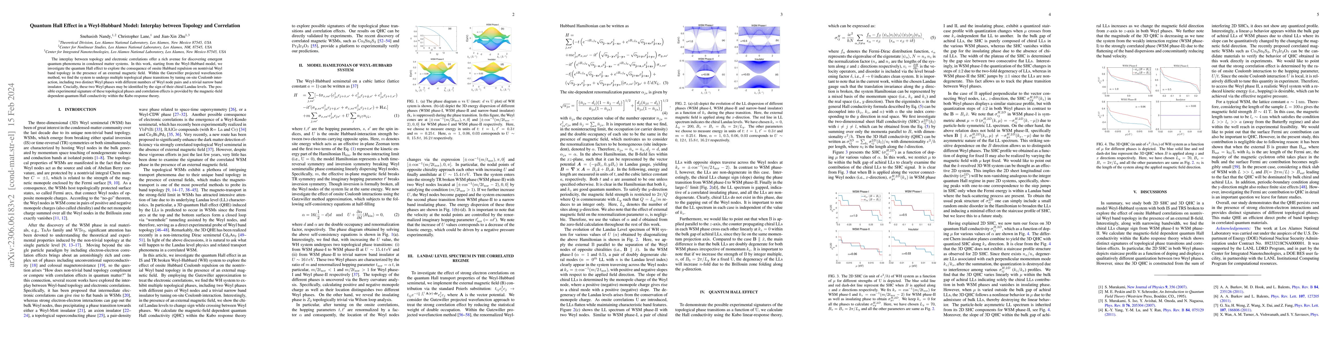 Thumbnail for Quantum Hall Effect in a Weyl-Hubbard Model: Interplay between Topology
  and Correlation
