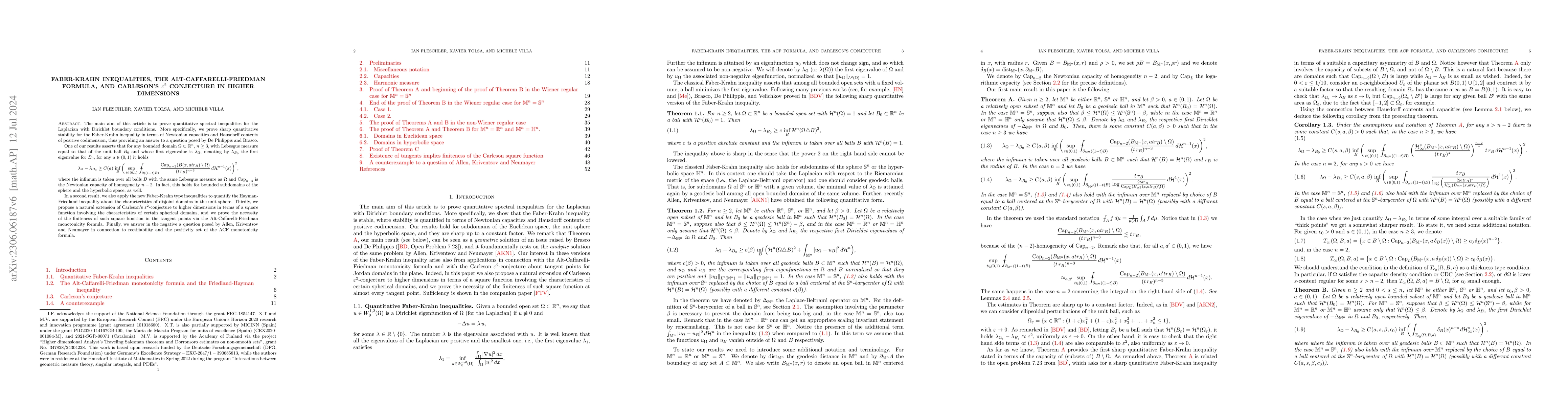 Thumbnail for Faber-Krahn inequalities, the Alt-Caffarelli-Friedman formula, and
  Carleson's $\varepsilon^2$ conjecture in higher dimensions