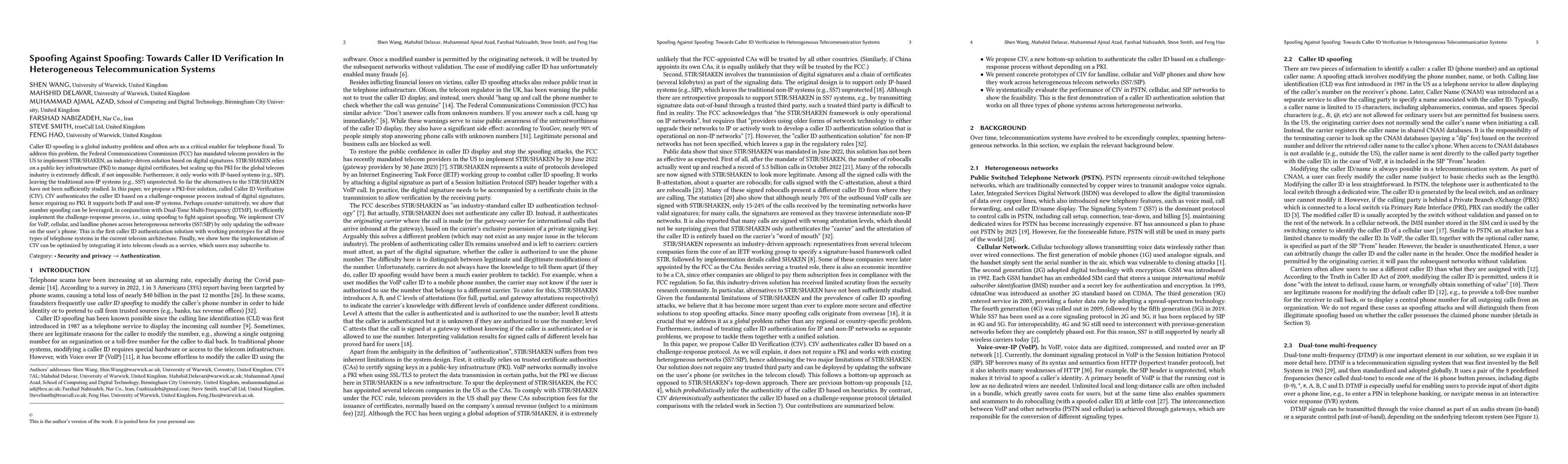 Thumbnail for Spoofing Against Spoofing: Towards Caller ID Verification In
  Heterogeneous Telecommunication Systems