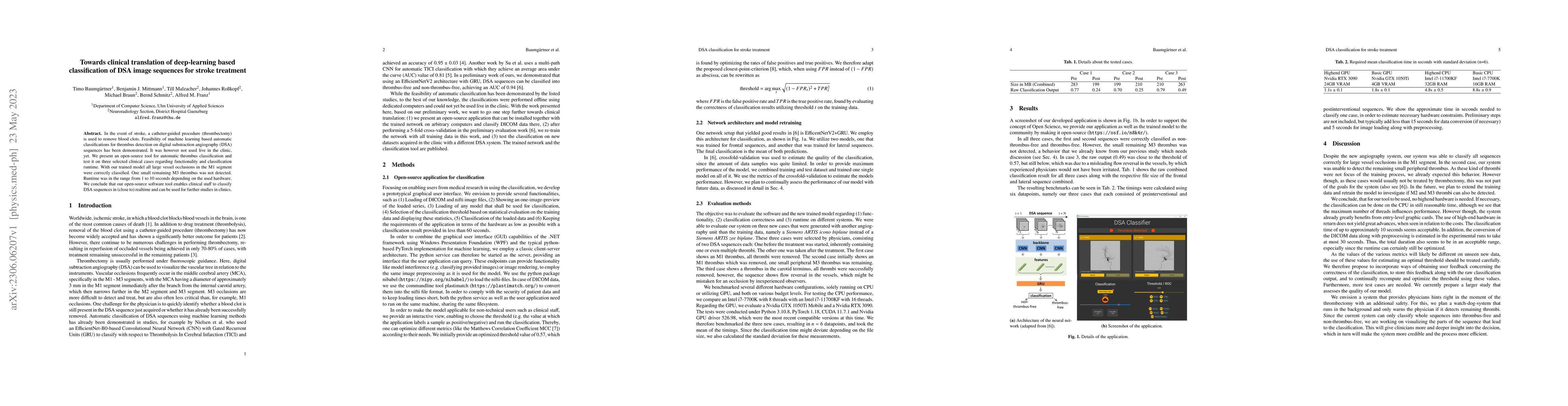 Thumbnail for Towards clinical translation of deep-learning based classification of
  DSA image sequences for stroke treatment