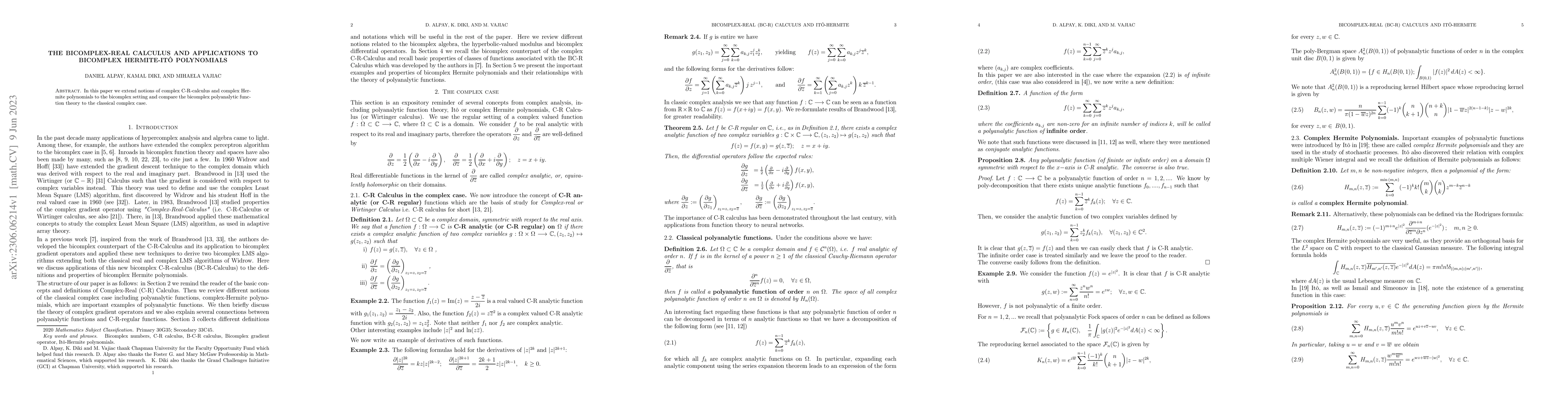 Thumbnail for The Bicomplex-Real Calculus and Applications to Bicomplex Hermite-It\^o
  Polynomials