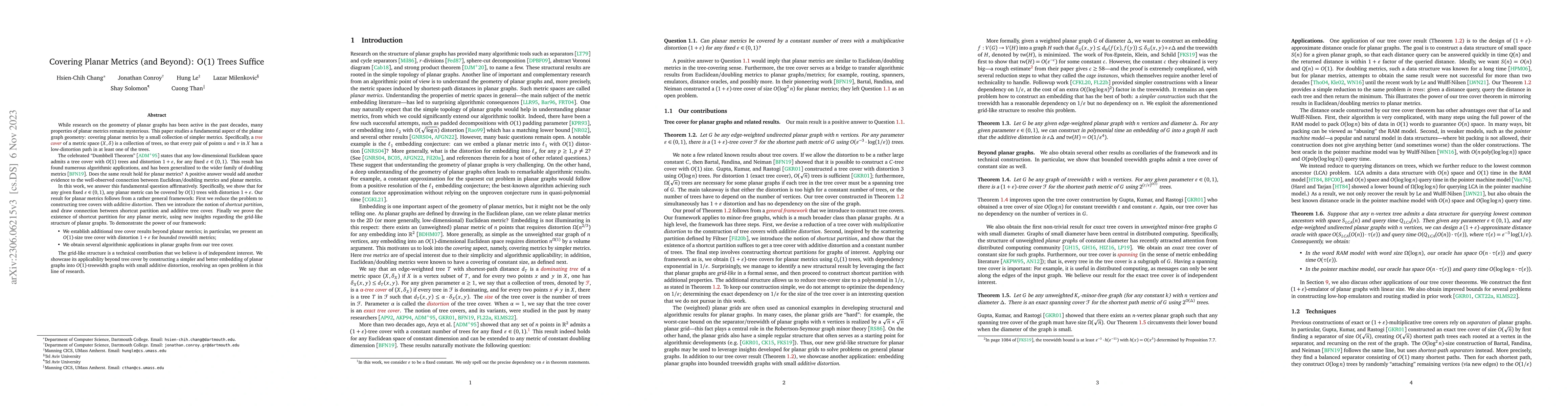 Thumbnail for Covering Planar Metrics (and Beyond): O(1) Trees Suffice