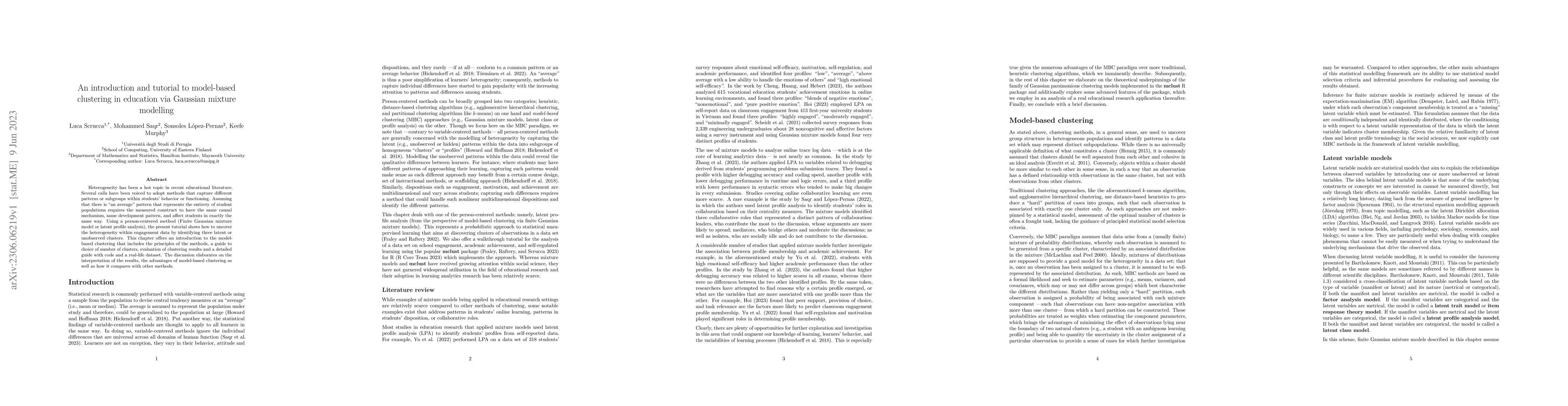 Thumbnail for An introduction and tutorial to model-based clustering in education via
  Gaussian mixture modelling