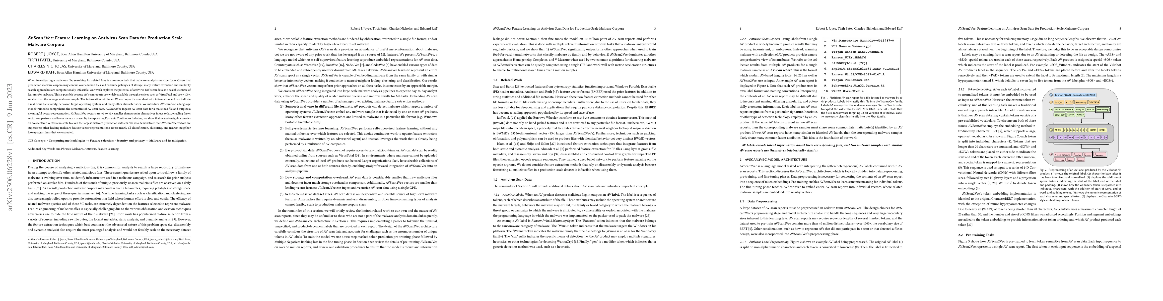 Thumbnail for AVScan2Vec: Feature Learning on Antivirus Scan Data for Production-Scale
  Malware Corpora