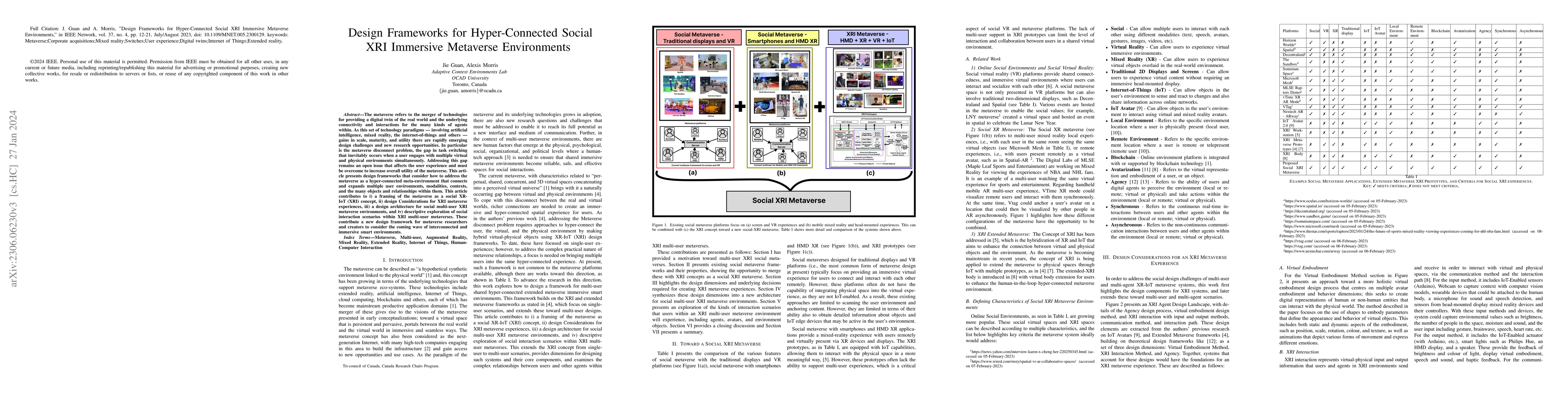 Thumbnail for Design Frameworks for Hyper-Connected Social XRI Immersive Metaverse
  Environments
