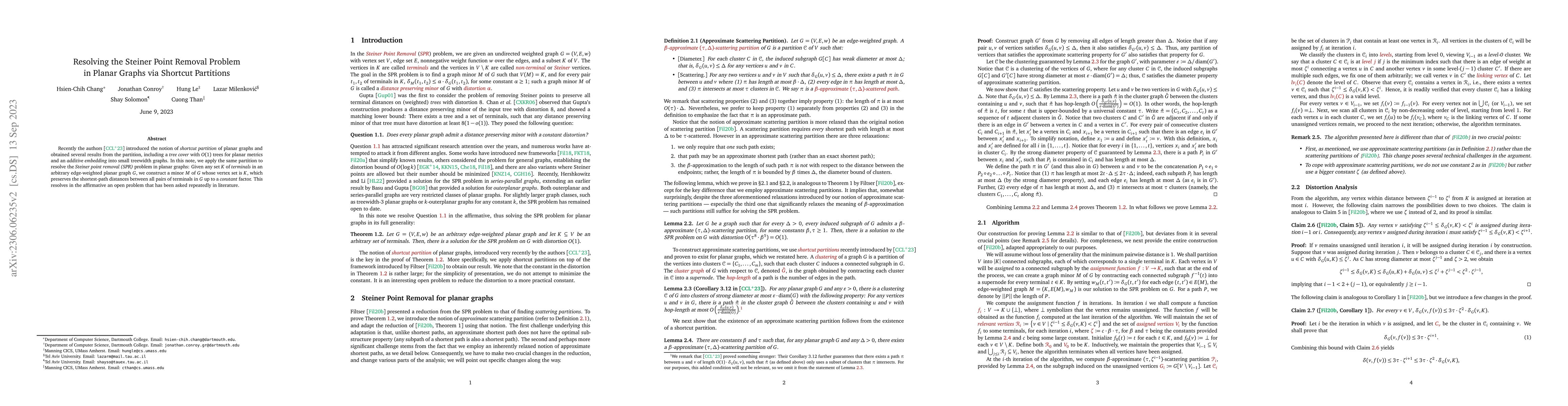 Thumbnail for Resolving the Steiner Point Removal Problem in Planar Graphs via
  Shortcut Partitions