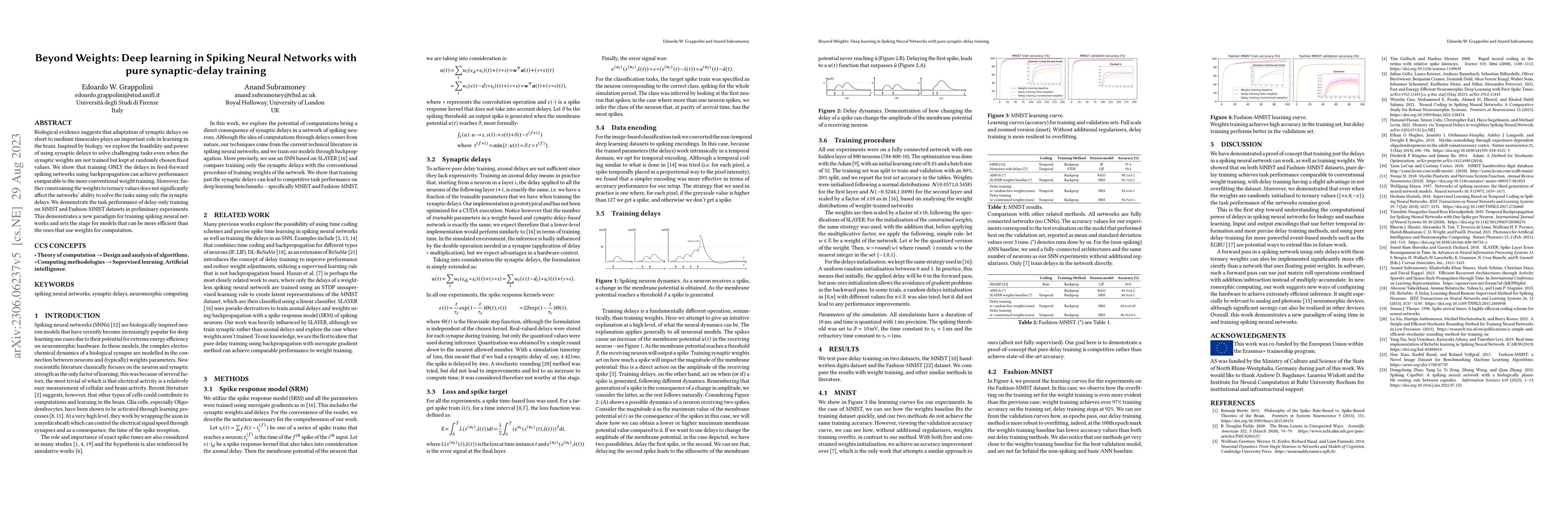 Thumbnail for Beyond Weights: Deep learning in Spiking Neural Networks with pure
  synaptic-delay training