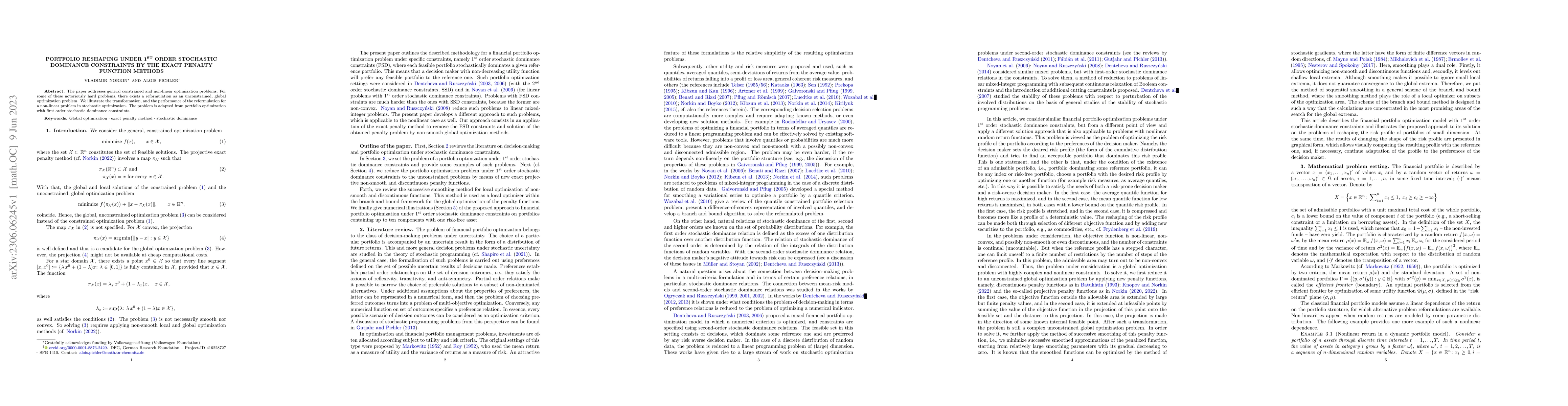 Thumbnail for Portfolio reshaping under 1st order stochastic dominance constraints by
  the exact penalty function methods