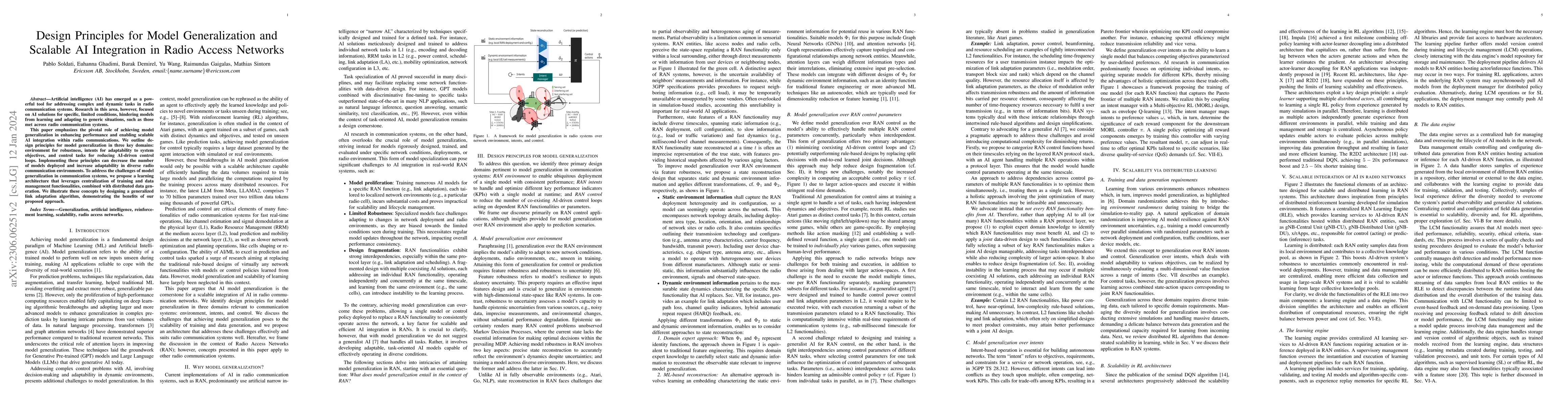 Thumbnail for Design Principles for Model Generalization and Scalable AI Integration
  in Radio Access Networks