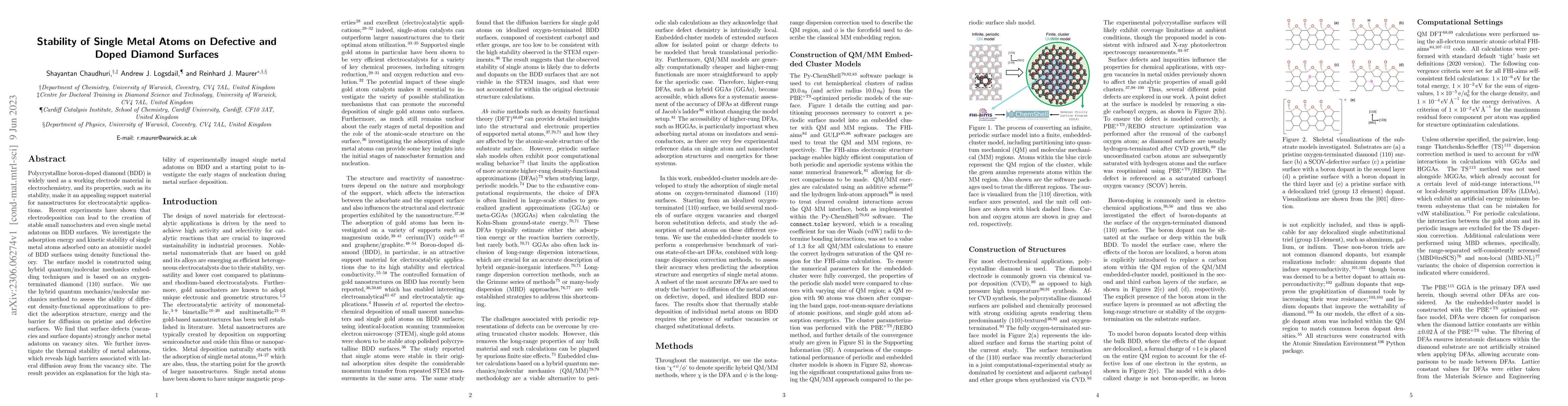 Thumbnail for Stability of Single Metal Atoms on Defective and Doped Diamond Surfaces