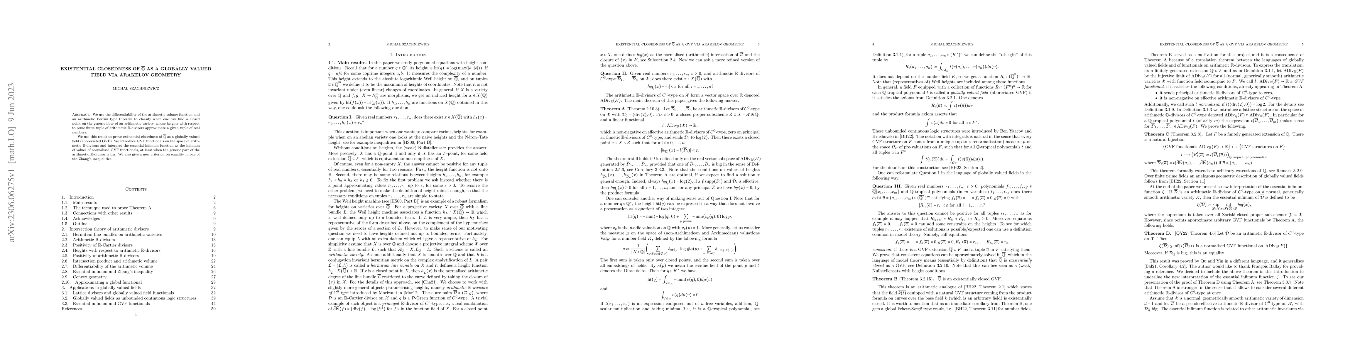 Thumbnail for Existential closedness of $\overline{\mathbb{Q}}$ as a globally valued
  field via Arakelov geometry