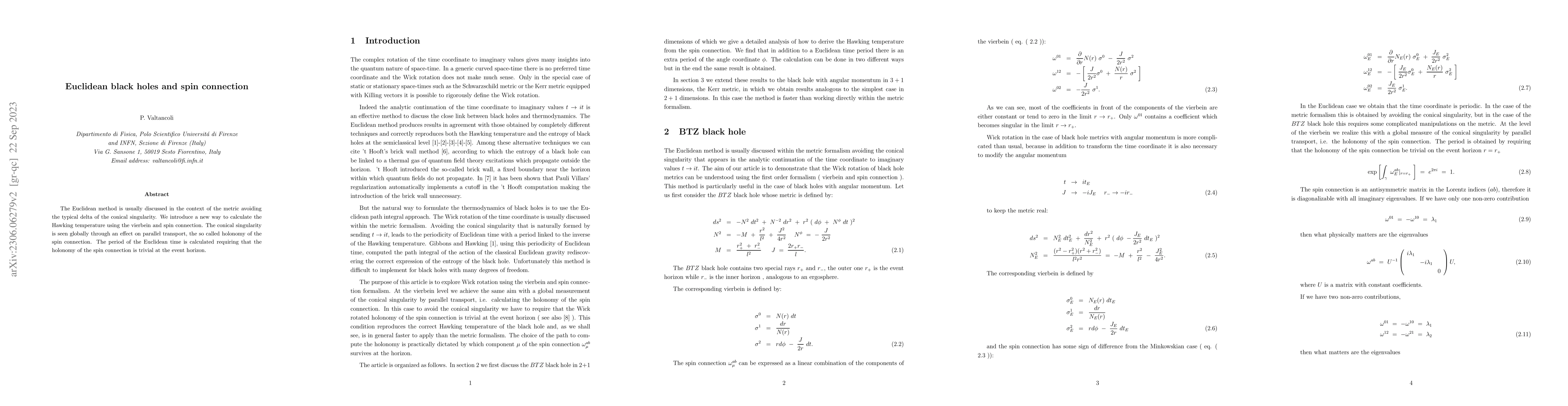 Thumbnail for Euclidean black holes and spin connection