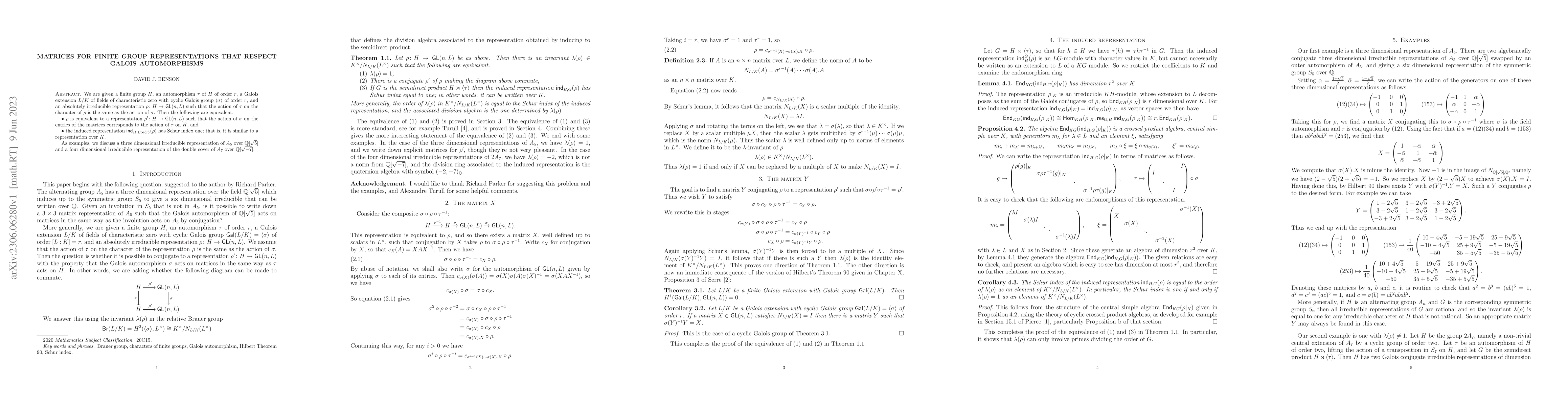 Thumbnail for Matrices for finite group representations that respect Galois
  automorphisms