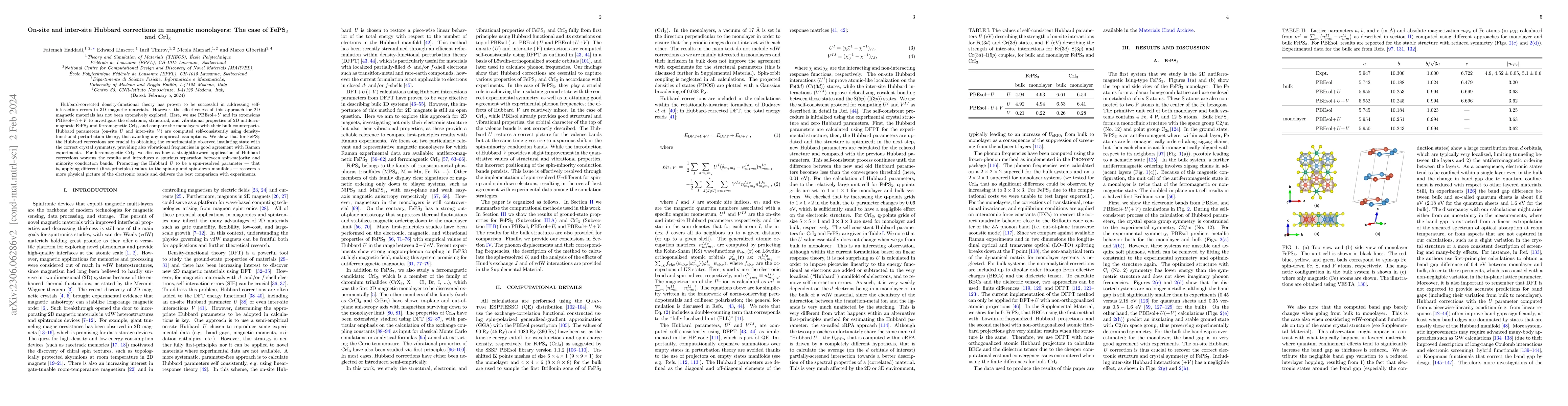 Thumbnail for On-site and inter-site Hubbard corrections in magnetic monolayers: The
  case of FePS$_3$ and CrI$_3$