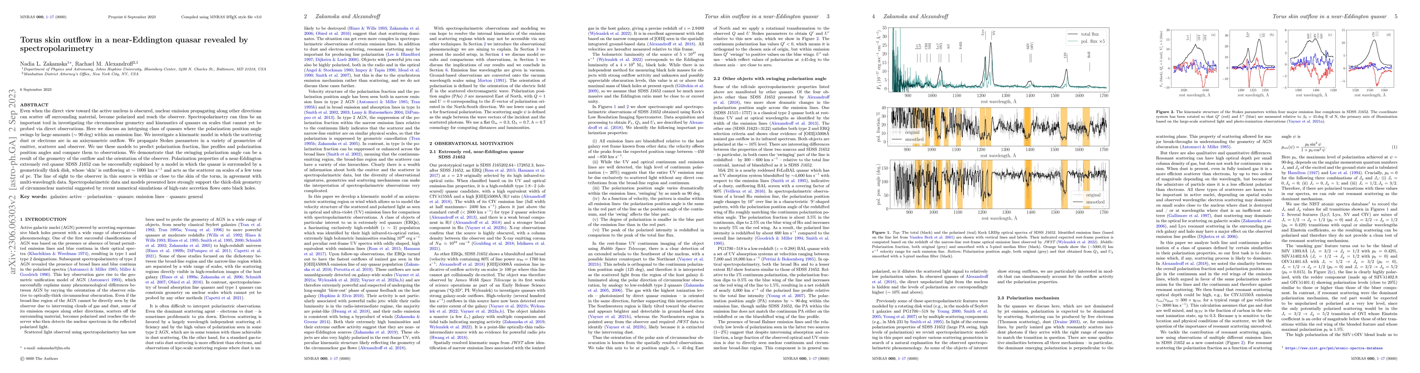 Thumbnail for Torus skin outflow in a near-Eddington quasar revealed by
  spectropolarimetry