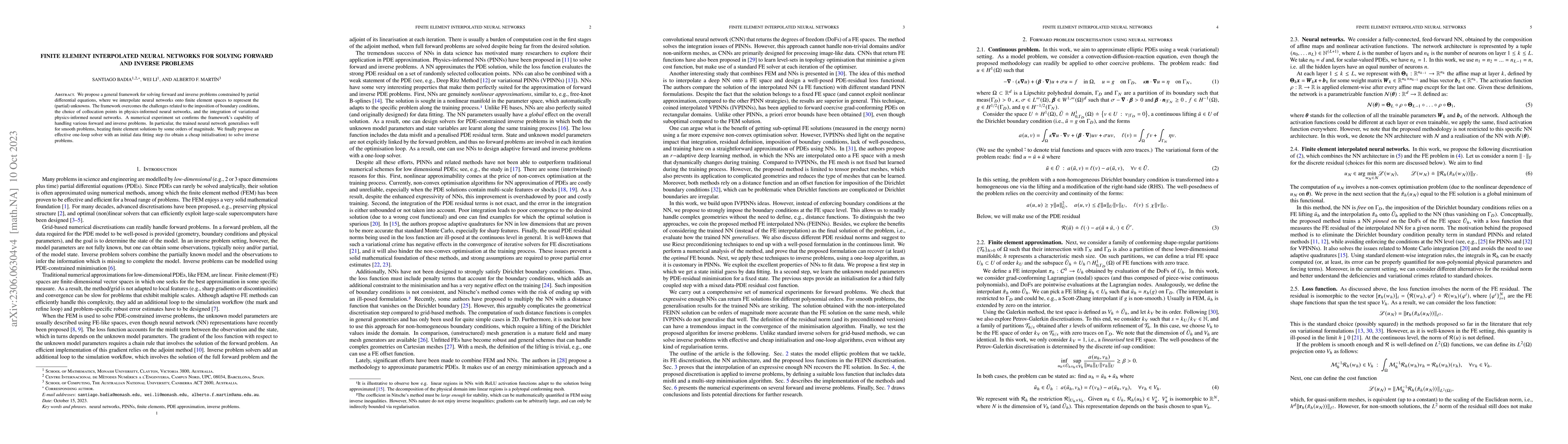 Thumbnail for Finite element interpolated neural networks for solving forward and
  inverse problems