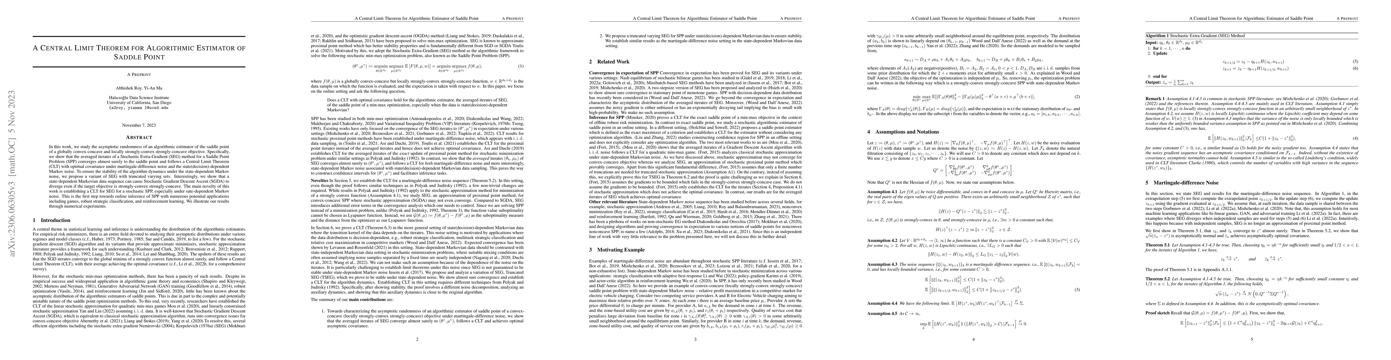 Thumbnail for A Central Limit Theorem for Algorithmic Estimator of Saddle Point