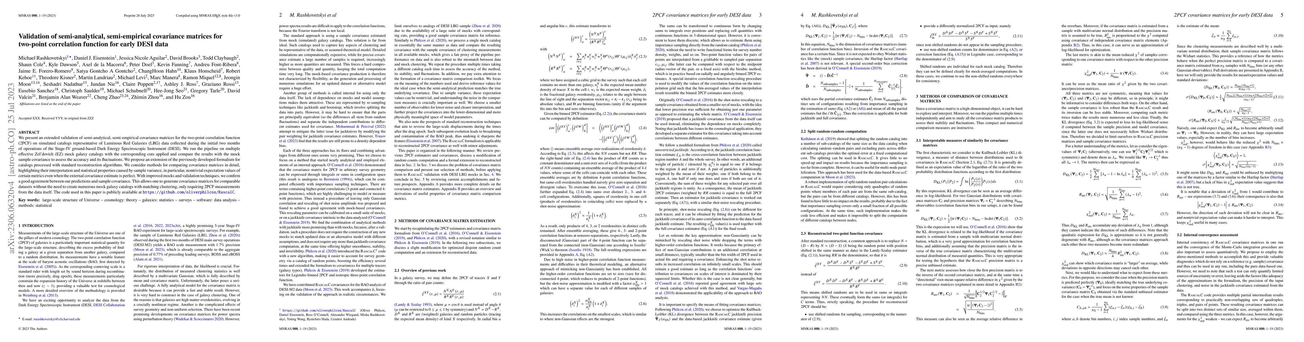 Thumbnail for Validation of semi-analytical, semi-empirical covariance matrices for
  two-point correlation function for Early DESI data