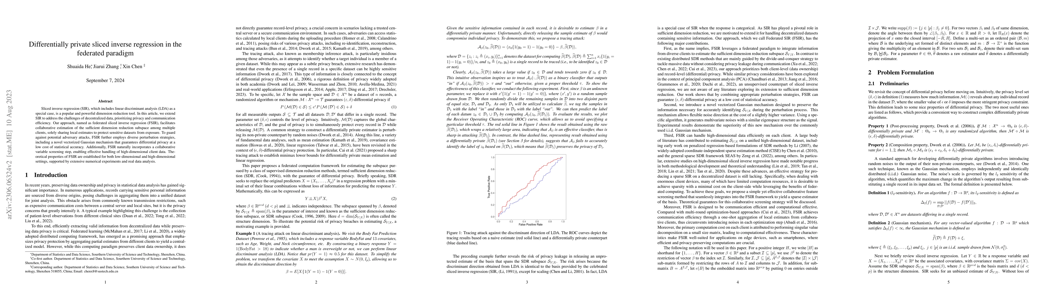 Thumbnail for Differentially private sliced inverse regression in the federated
  paradigm