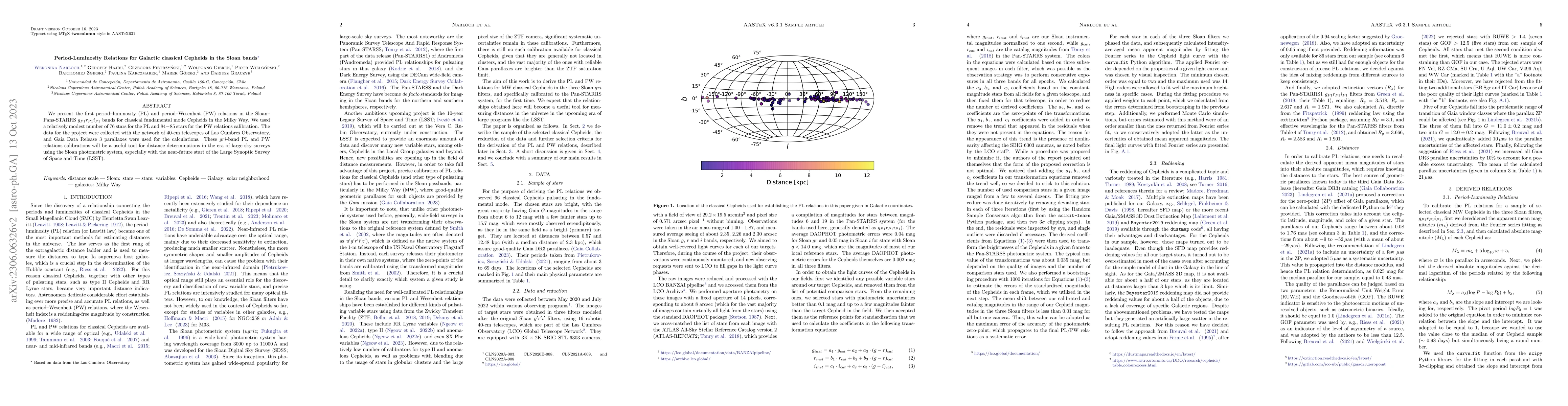Thumbnail for Period-Luminosity Relations for Galactic classical Cepheids in the Sloan
  bands