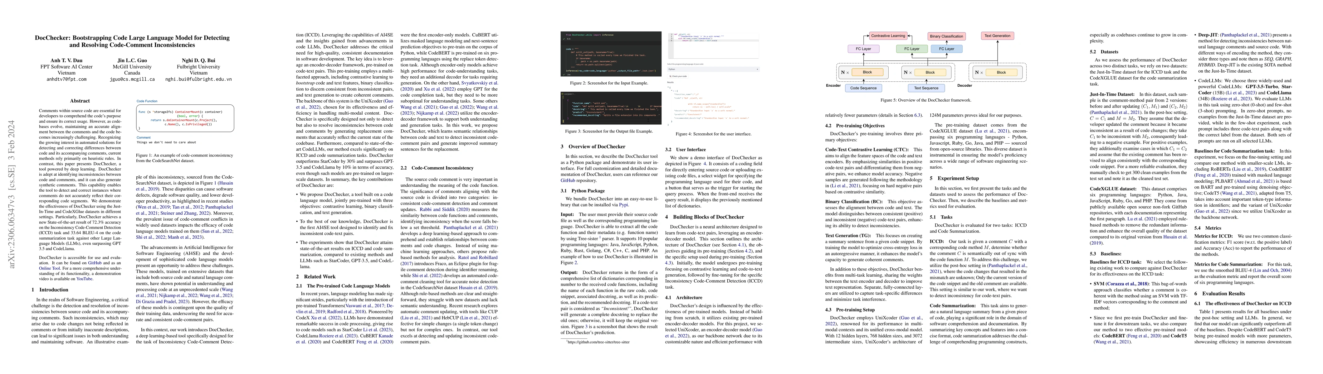 Thumbnail for DocChecker: Bootstrapping Code Large Language Model for Detecting and
  Resolving Code-Comment Inconsistencies