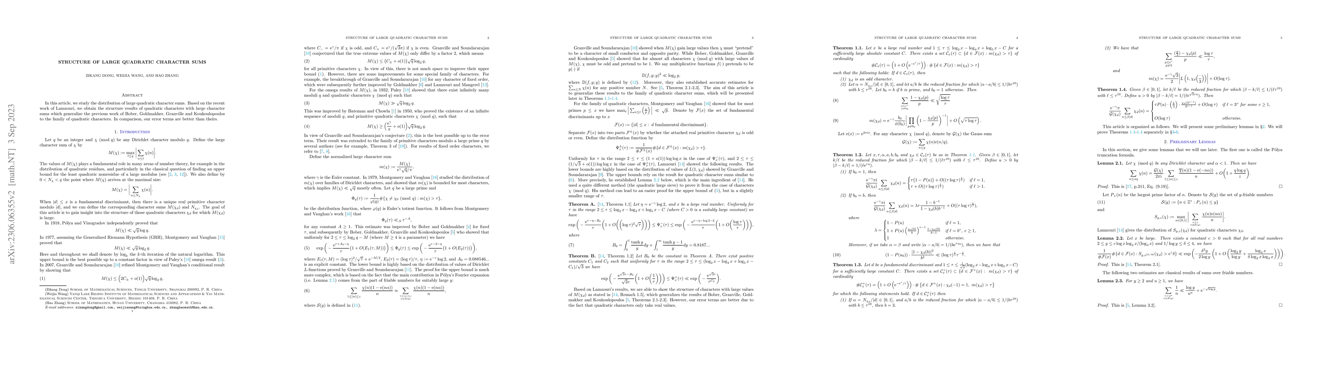 Thumbnail for Structure of large quadratic character sums