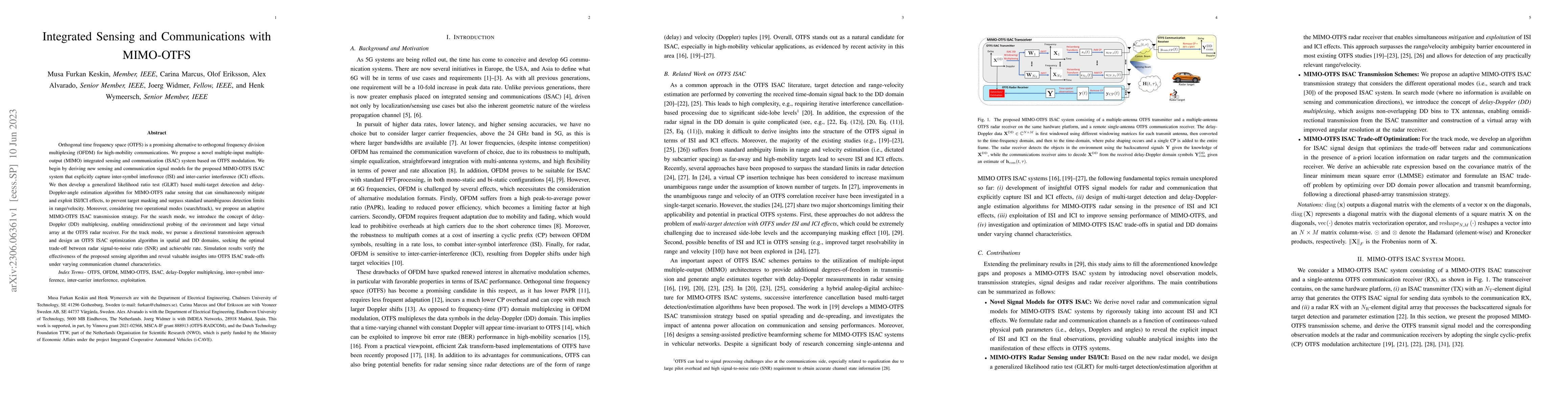 Thumbnail for Integrated Sensing and Communications with MIMO-OTFS