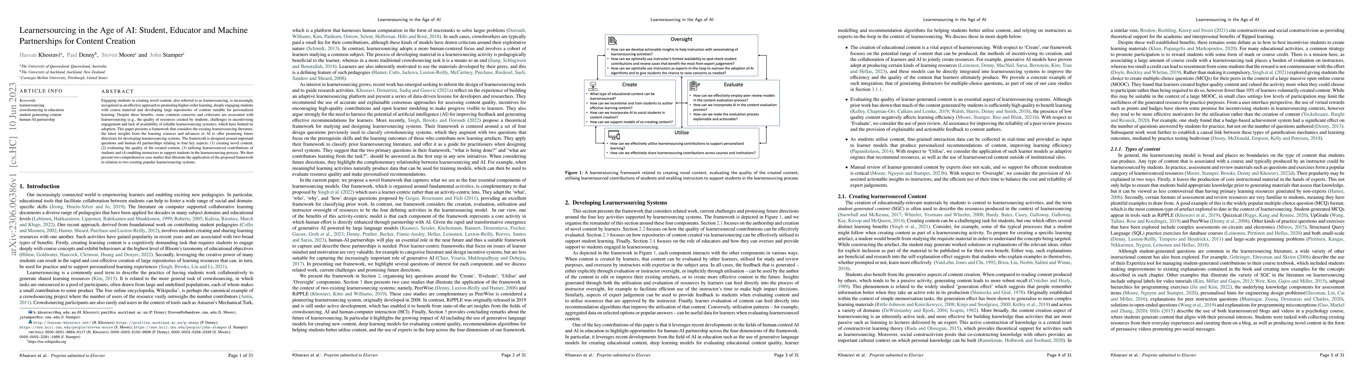 Thumbnail for Learnersourcing in the Age of AI: Student, Educator and Machine
  Partnerships for Content Creation