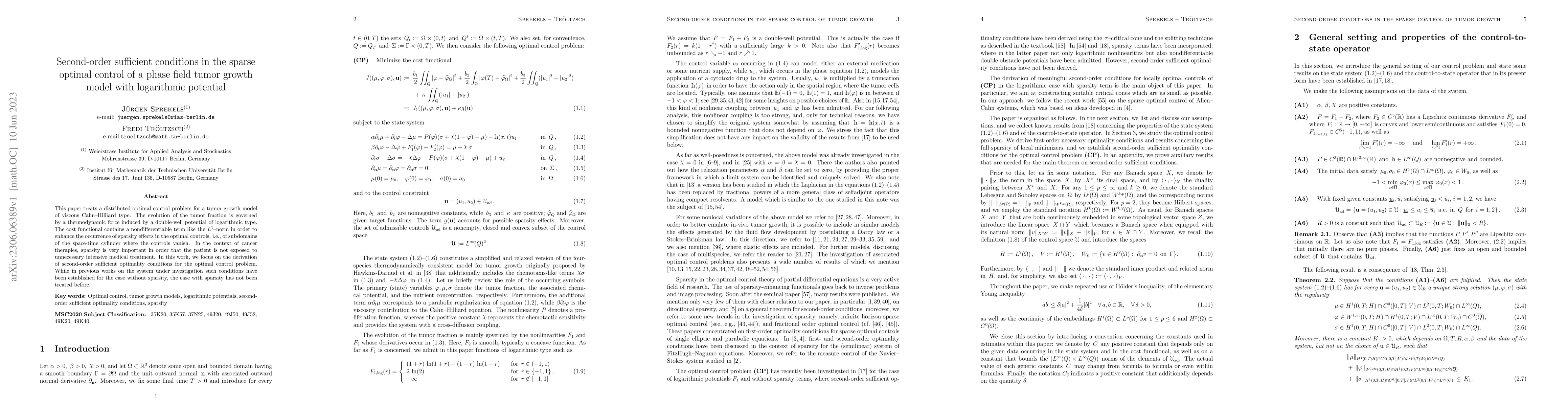 Thumbnail for Second-order sufficient conditions in the sparse optimal control of a
  phase field tumor growth model with logarithmic potential
