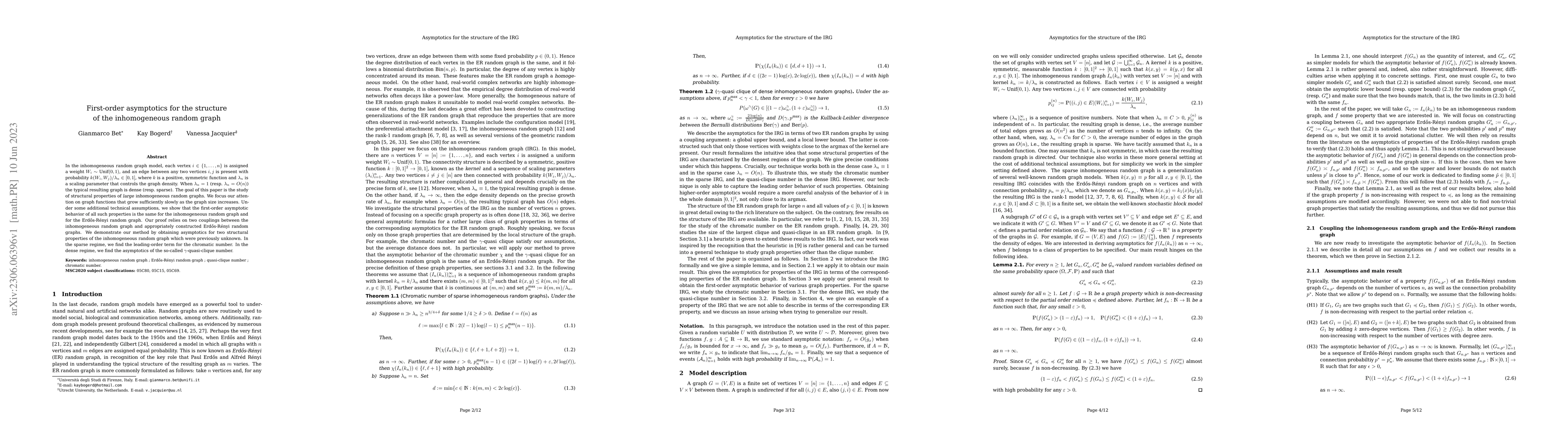 Thumbnail for First-order asymptotics for the structure of the inhomogeneous random
  graph