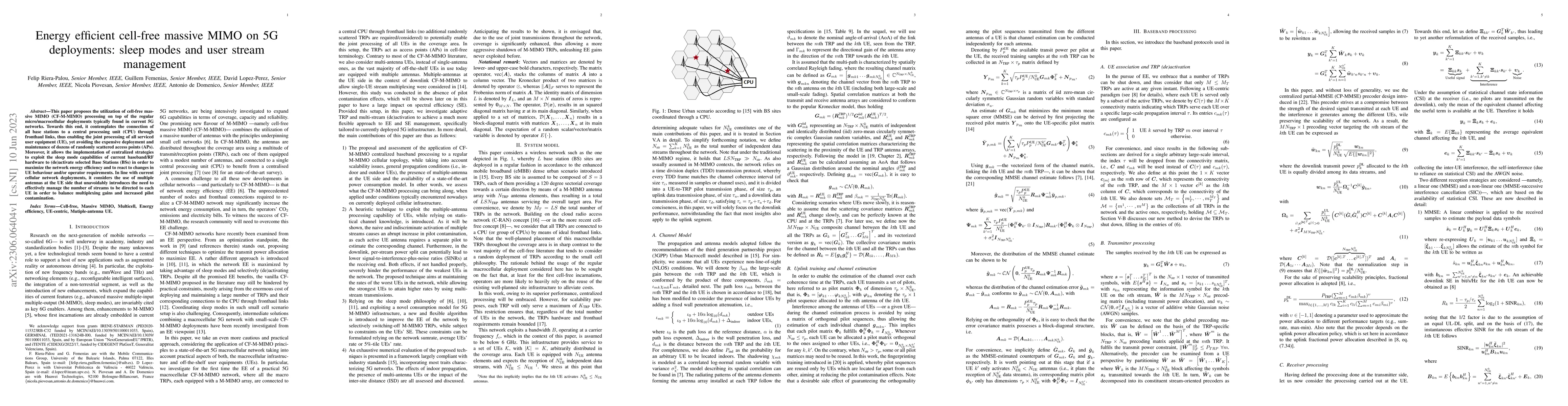 Thumbnail for Energy efficient cell-free massive MIMO on 5G deployments: sleep modes
  strategies and user stream management