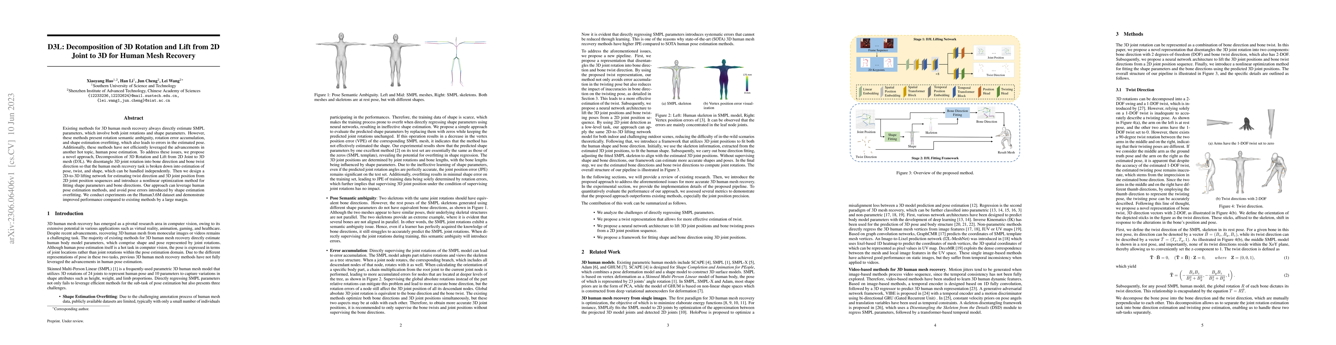 Thumbnail for D3L: Decomposition of 3D Rotation and Lift from 2D Joint to 3D for Human
  Mesh Recovery
