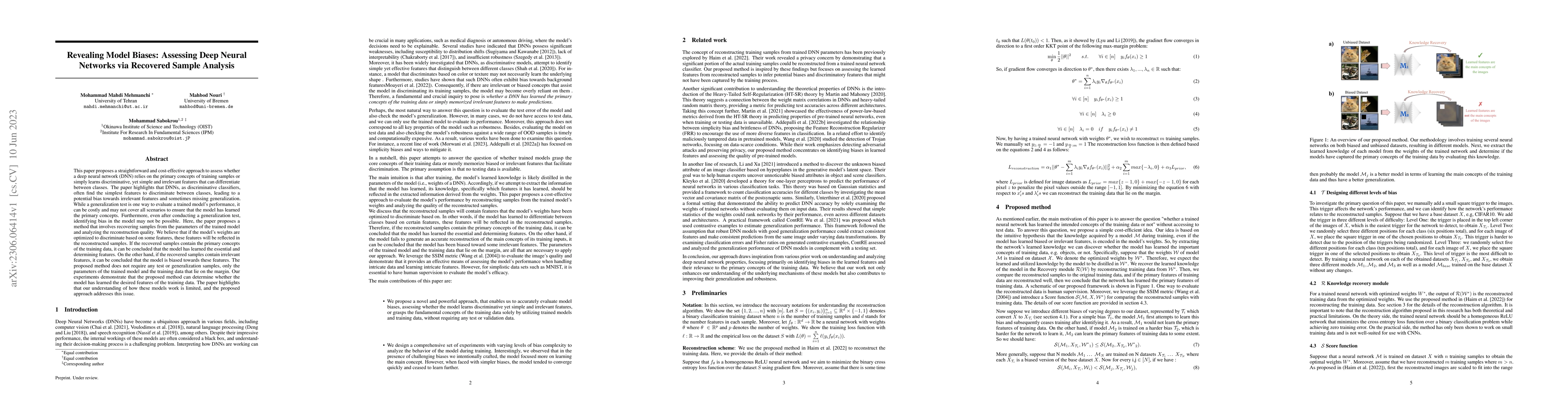 Thumbnail for Revealing Model Biases: Assessing Deep Neural Networks via Recovered
  Sample Analysis