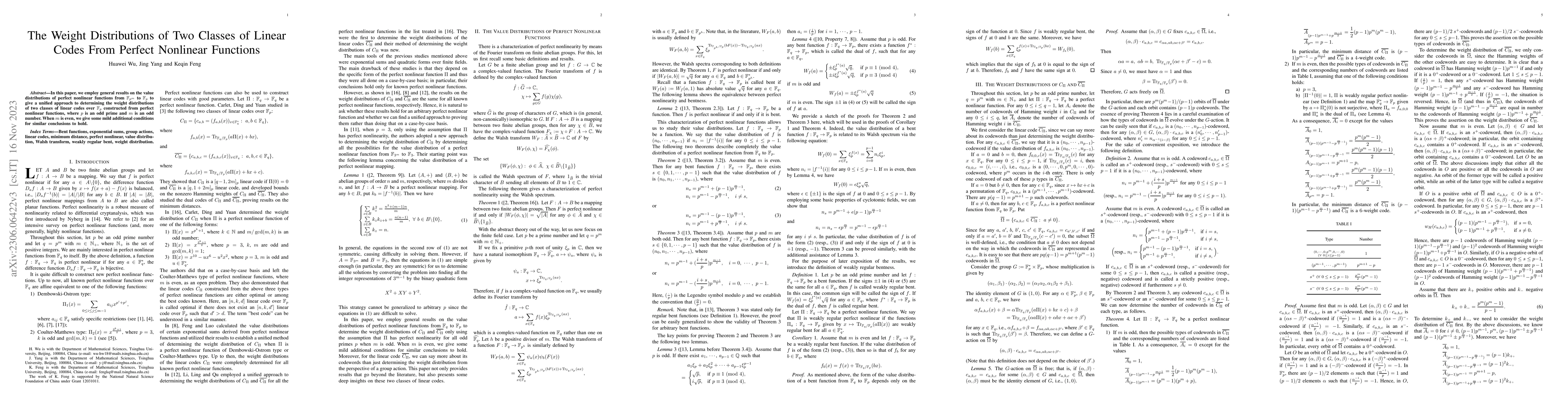 Thumbnail for The Weight Distributions of Two Classes of Linear Codes From Perfect
  Nonlinear Functions