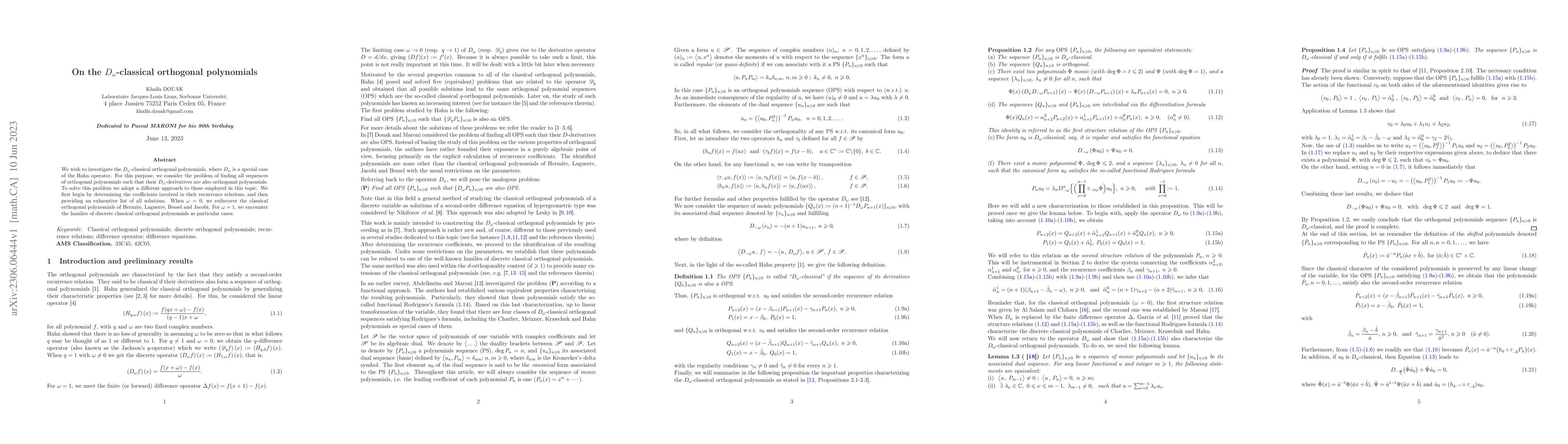 Thumbnail for On the $D_{\omega}$-classical orthogonal polynomials