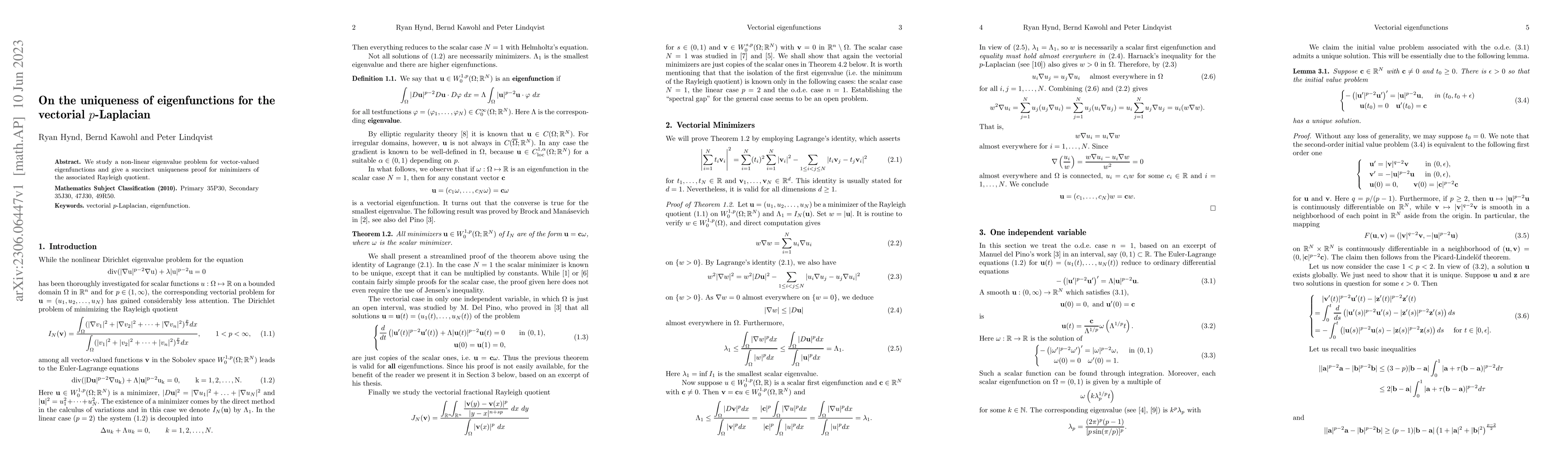 Thumbnail for On the uniqueness of eigenfunctions for the vectorial $p$-Laplacian