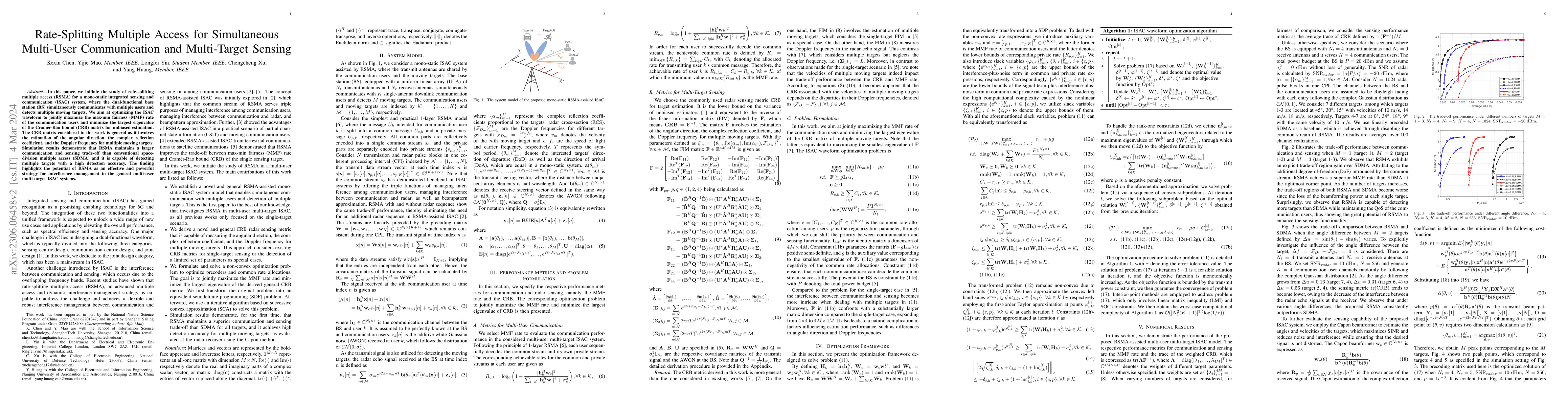 Thumbnail for Rate-Splitting Multiple Access for Simultaneous Multi-User Communication
  and Multi-Target Sensing
