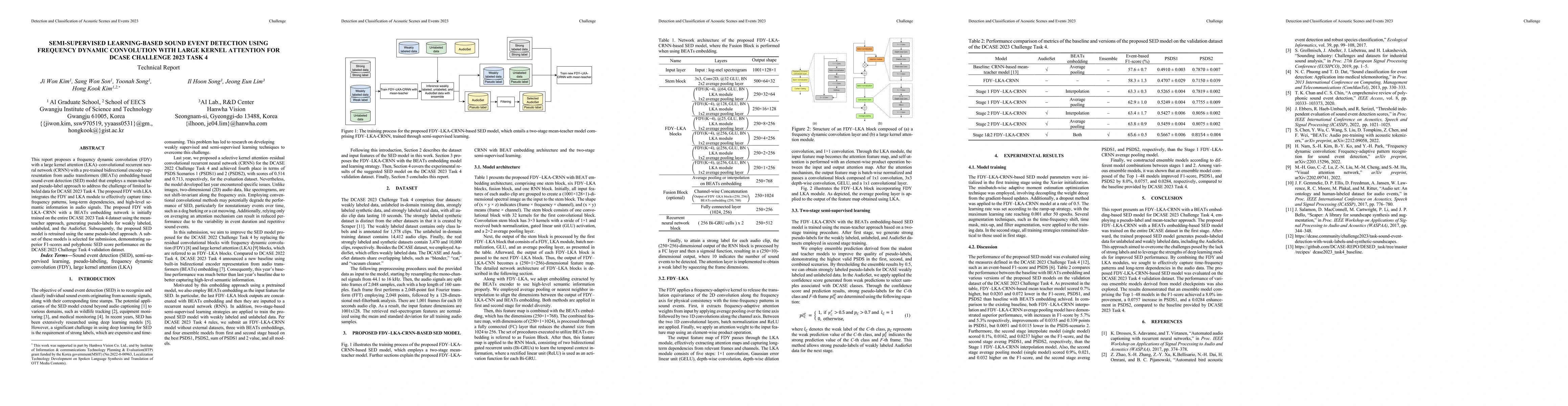 Thumbnail for Semi-supervsied Learning-based Sound Event Detection using Freuqency
  Dynamic Convolution with Large Kernel Attention for DCASE Challenge 2023 Task
  4