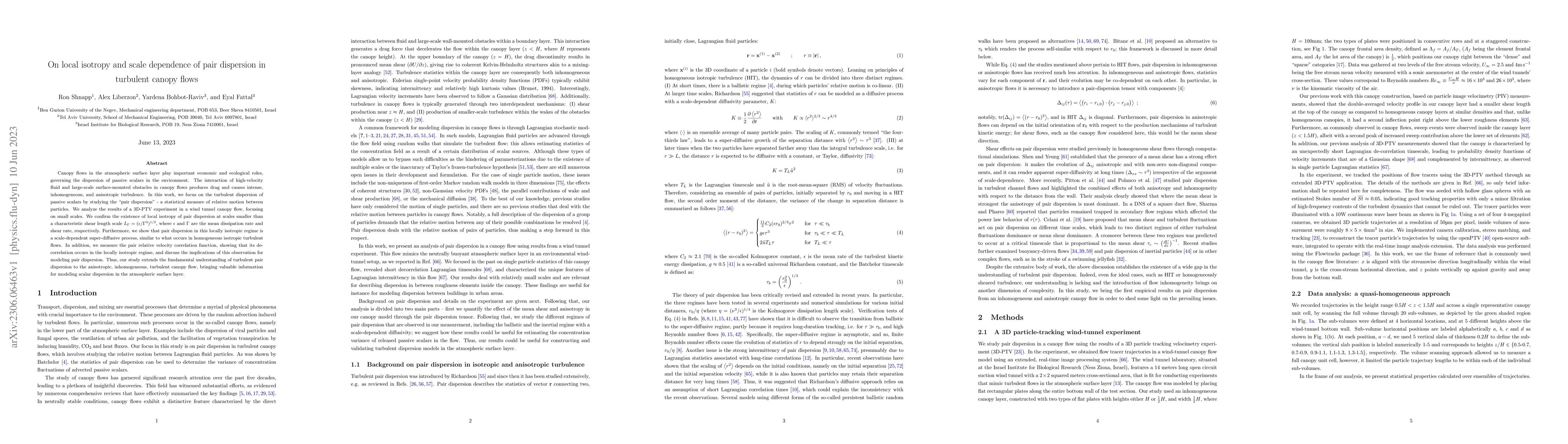 Thumbnail for On local isotropy and scale dependence of pair dispersion in turbulent
  canopy flows