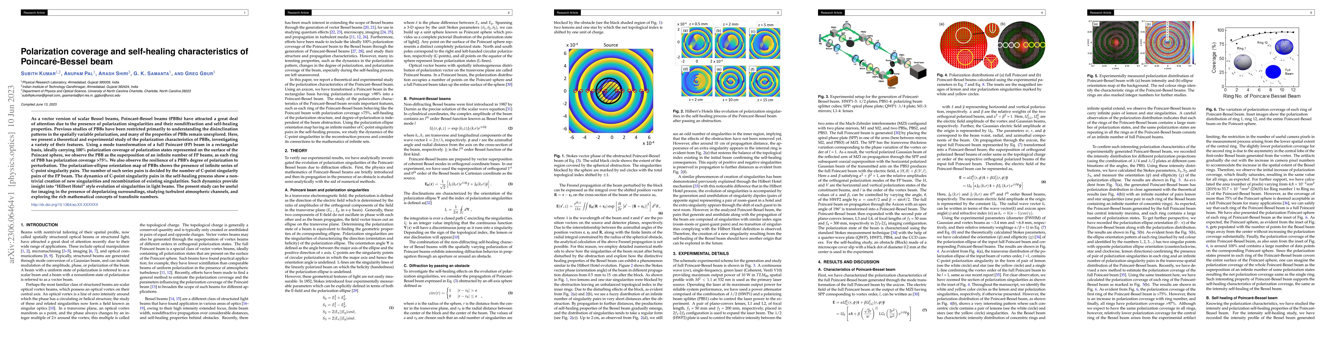 Thumbnail for Polarization coverage and self-healing characteristics of
  Poincar\'e-Bessel beam