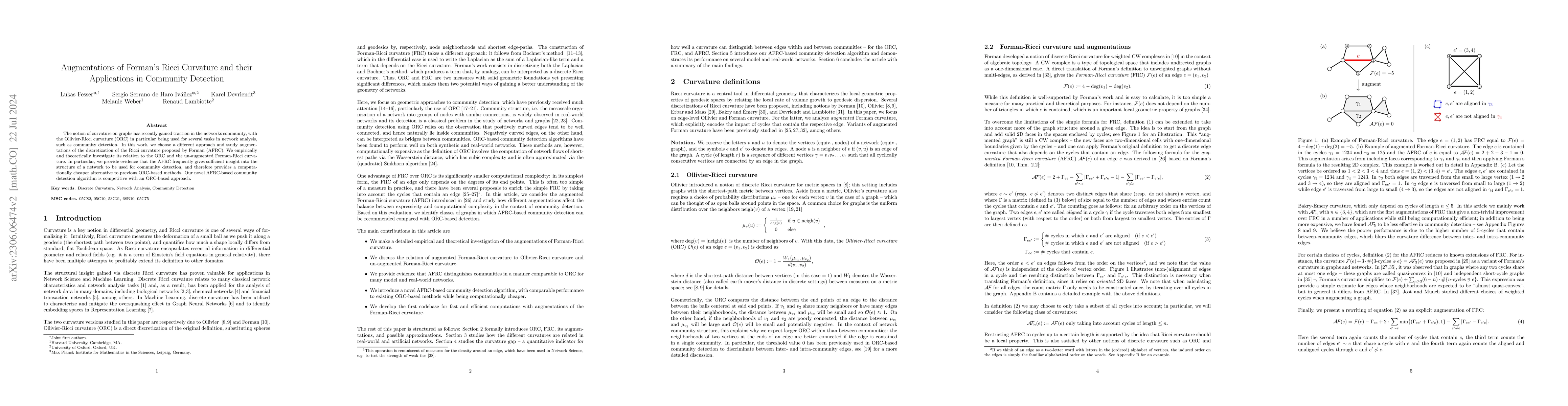 Thumbnail for Augmentations of Forman's Ricci Curvature and their Applications in
  Community Detection