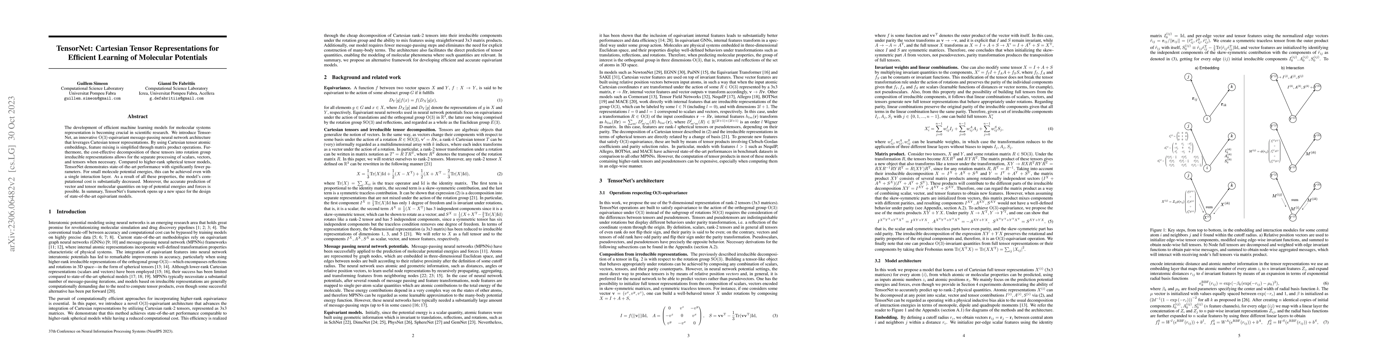 Thumbnail for TensorNet: Cartesian Tensor Representations for Efficient Learning of
  Molecular Potentials