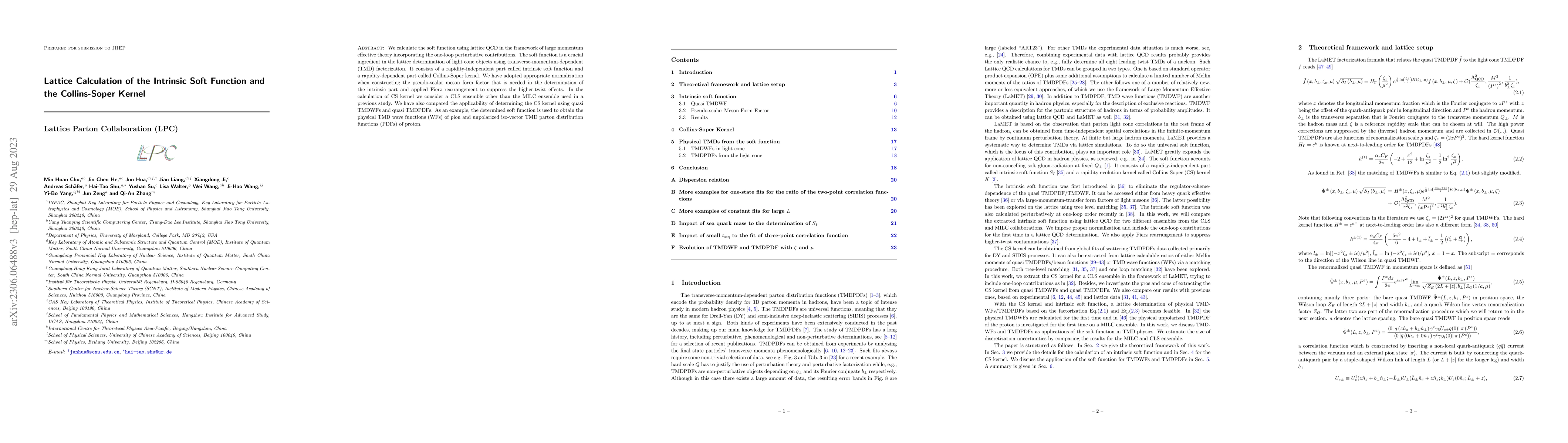 Thumbnail for Lattice Calculation of the Intrinsic Soft Function and the Collins-Soper
  Kernel
